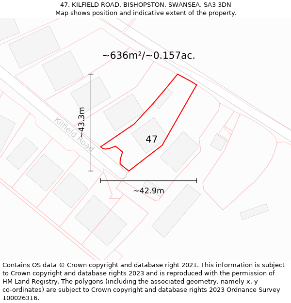 47, KILFIELD ROAD, BISHOPSTON, SWANSEA, SA3 3DN: Plot and title map