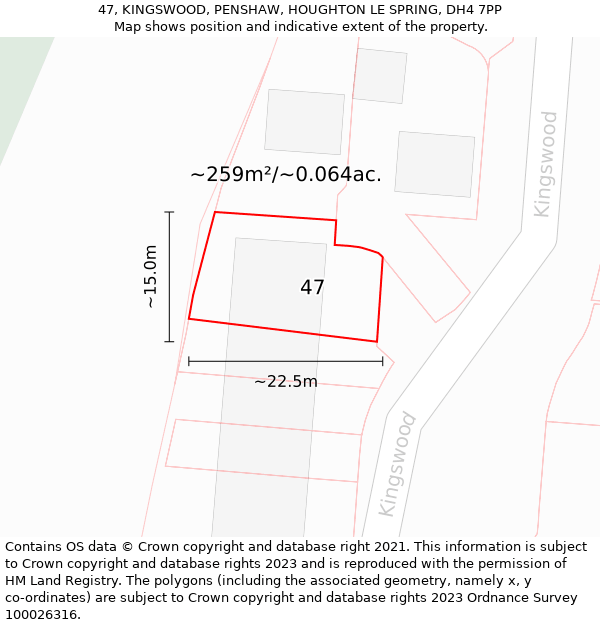 47, KINGSWOOD, PENSHAW, HOUGHTON LE SPRING, DH4 7PP: Plot and title map