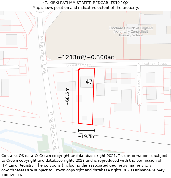 47, KIRKLEATHAM STREET, REDCAR, TS10 1QX: Plot and title map