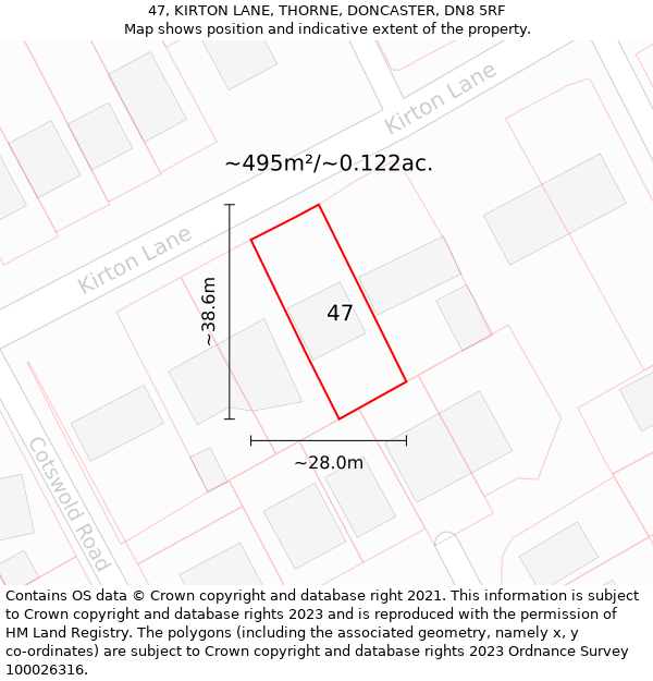 47, KIRTON LANE, THORNE, DONCASTER, DN8 5RF: Plot and title map