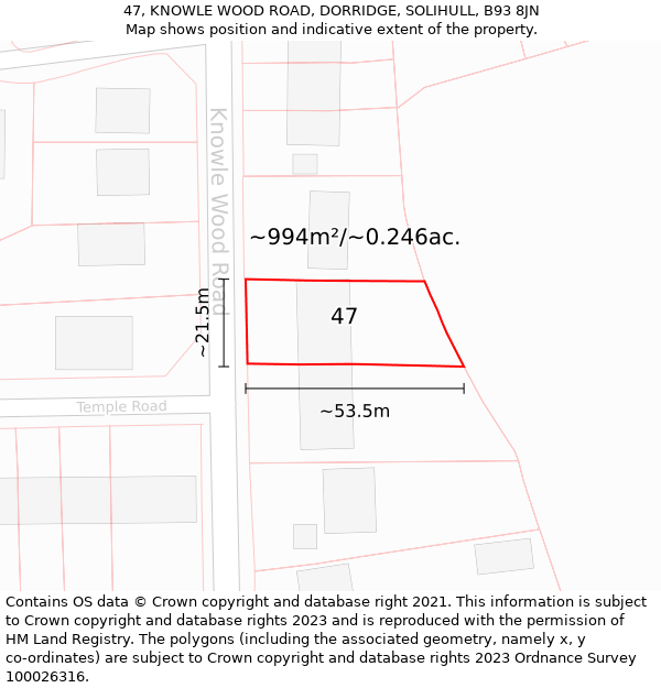 47, KNOWLE WOOD ROAD, DORRIDGE, SOLIHULL, B93 8JN: Plot and title map