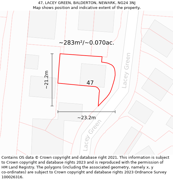 47, LACEY GREEN, BALDERTON, NEWARK, NG24 3NJ: Plot and title map