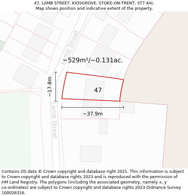 47, LAMB STREET, KIDSGROVE, STOKE-ON-TRENT, ST7 4AL: Plot and title map