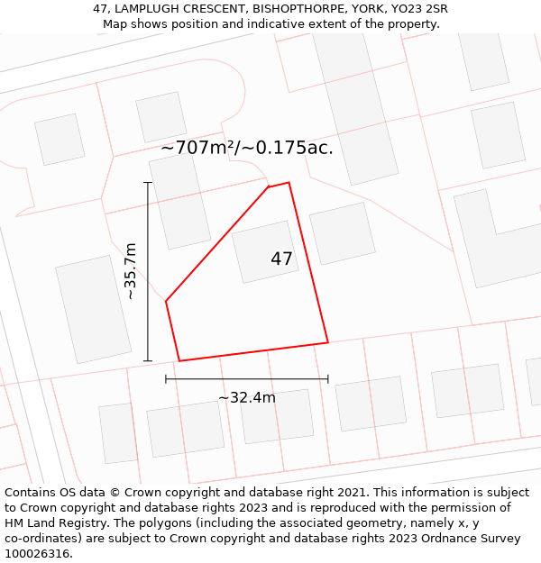 47, LAMPLUGH CRESCENT, BISHOPTHORPE, YORK, YO23 2SR: Plot and title map