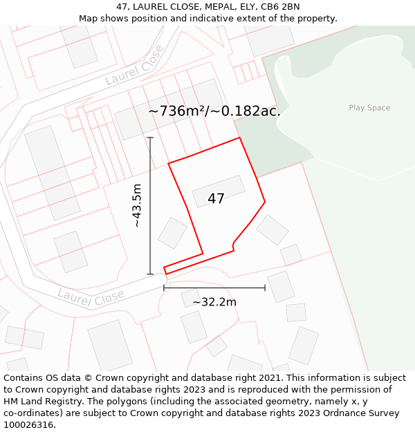 47, LAUREL CLOSE, MEPAL, ELY, CB6 2BN: Plot and title map