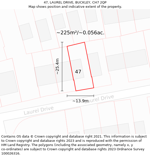 47, LAUREL DRIVE, BUCKLEY, CH7 2QP: Plot and title map