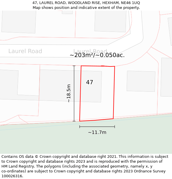 47, LAUREL ROAD, WOODLAND RISE, HEXHAM, NE46 1UQ: Plot and title map