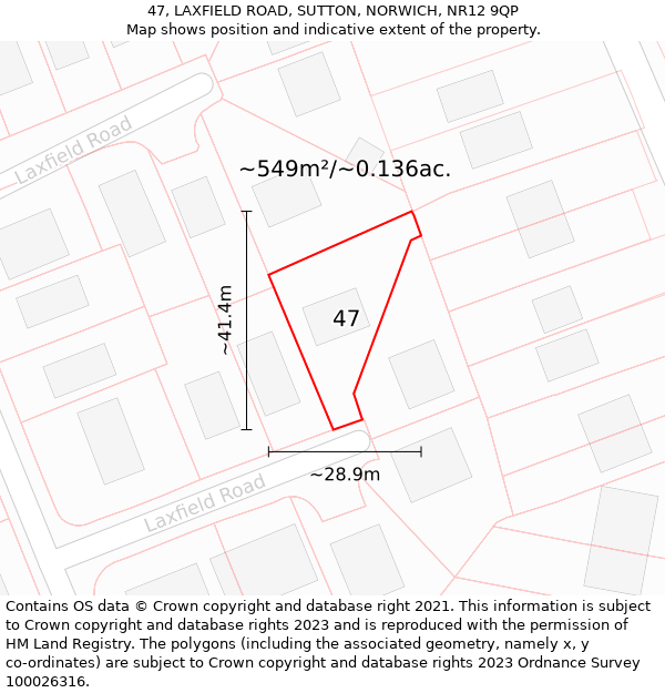 47, LAXFIELD ROAD, SUTTON, NORWICH, NR12 9QP: Plot and title map