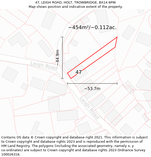 47, LEIGH ROAD, HOLT, TROWBRIDGE, BA14 6PW: Plot and title map