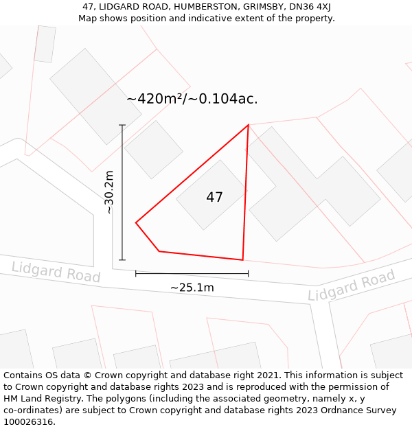 47, LIDGARD ROAD, HUMBERSTON, GRIMSBY, DN36 4XJ: Plot and title map