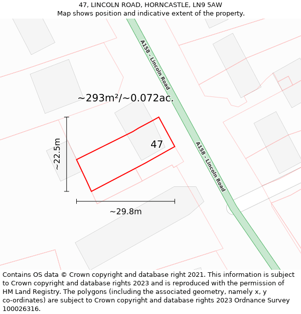 47, LINCOLN ROAD, HORNCASTLE, LN9 5AW: Plot and title map