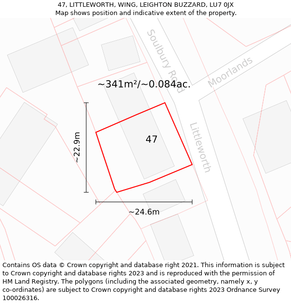 47, LITTLEWORTH, WING, LEIGHTON BUZZARD, LU7 0JX: Plot and title map