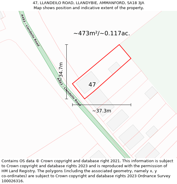 47, LLANDEILO ROAD, LLANDYBIE, AMMANFORD, SA18 3JA: Plot and title map