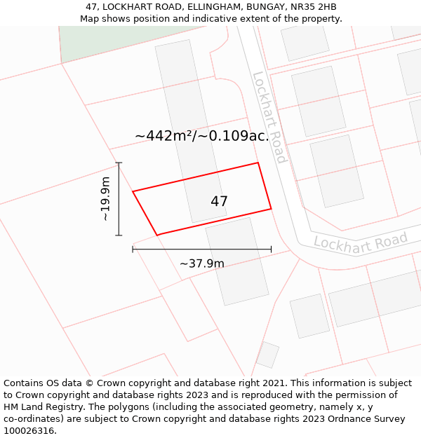 47, LOCKHART ROAD, ELLINGHAM, BUNGAY, NR35 2HB: Plot and title map