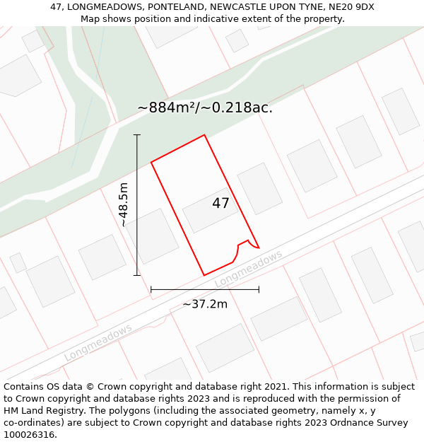 47, LONGMEADOWS, PONTELAND, NEWCASTLE UPON TYNE, NE20 9DX: Plot and title map