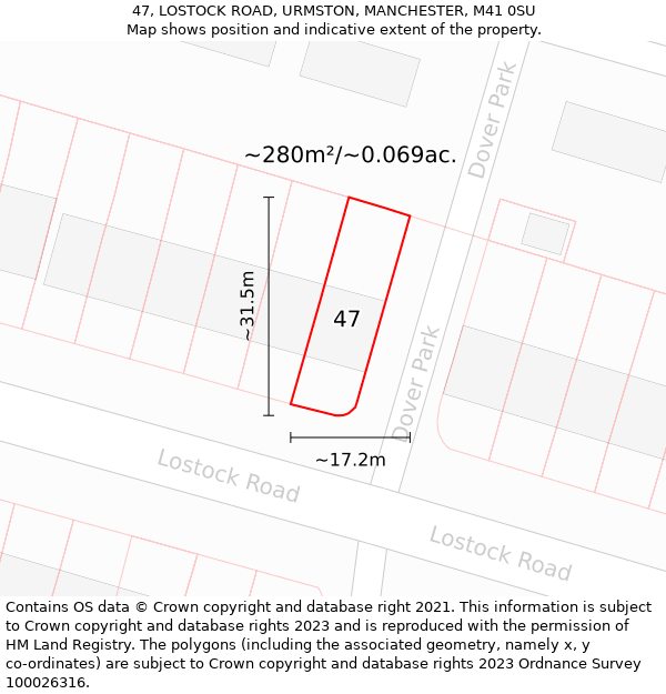 47, LOSTOCK ROAD, URMSTON, MANCHESTER, M41 0SU: Plot and title map