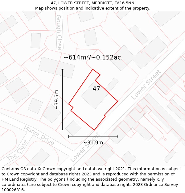 47, LOWER STREET, MERRIOTT, TA16 5NN: Plot and title map