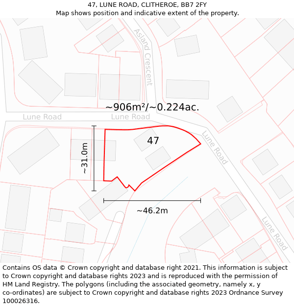 47, LUNE ROAD, CLITHEROE, BB7 2FY: Plot and title map