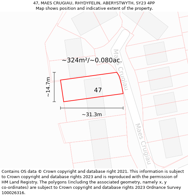 47, MAES CRUGIAU, RHYDYFELIN, ABERYSTWYTH, SY23 4PP: Plot and title map