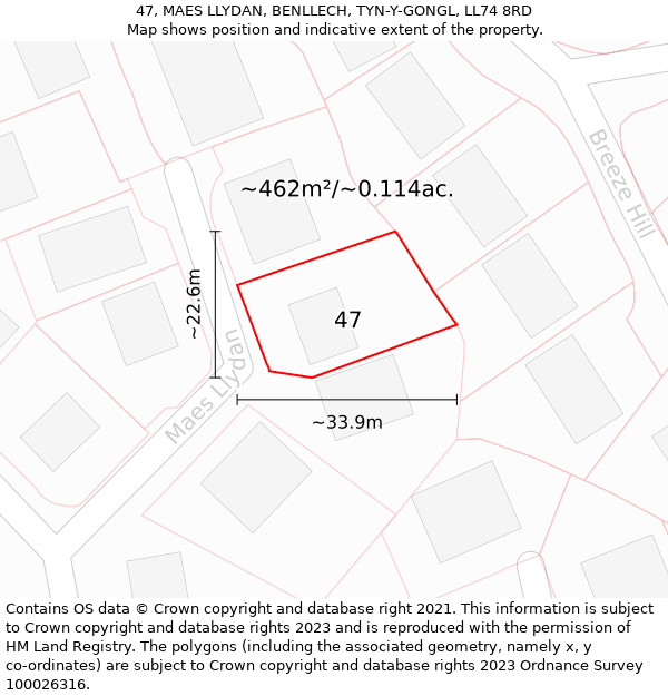 47, MAES LLYDAN, BENLLECH, TYN-Y-GONGL, LL74 8RD: Plot and title map