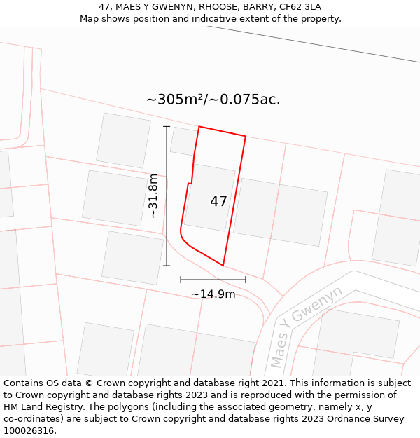 47, MAES Y GWENYN, RHOOSE, BARRY, CF62 3LA: Plot and title map