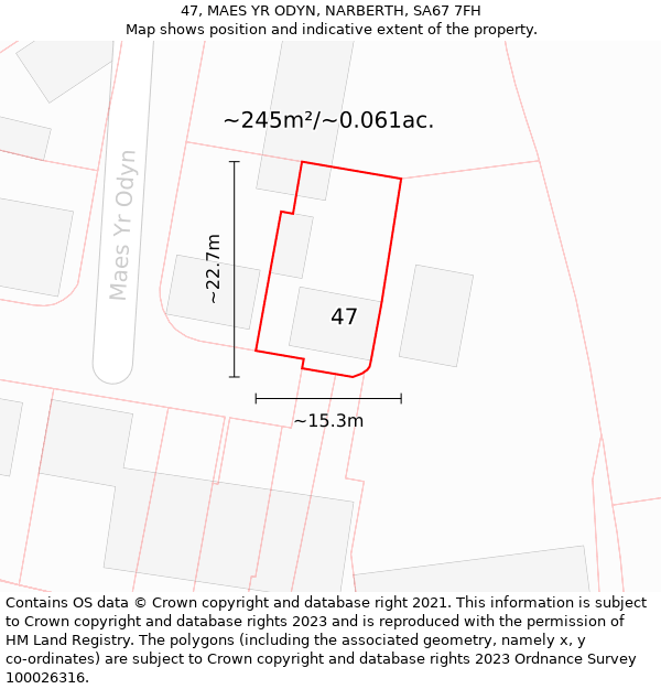 47, MAES YR ODYN, NARBERTH, SA67 7FH: Plot and title map