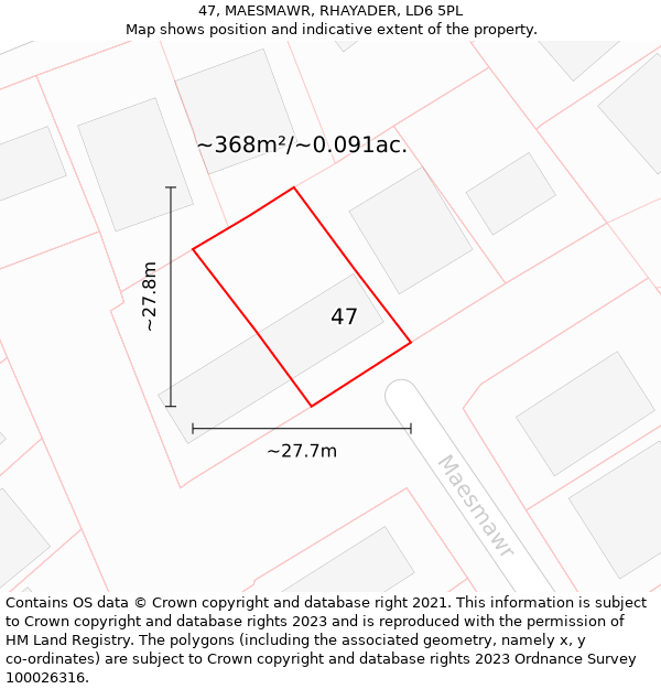 47, MAESMAWR, RHAYADER, LD6 5PL: Plot and title map