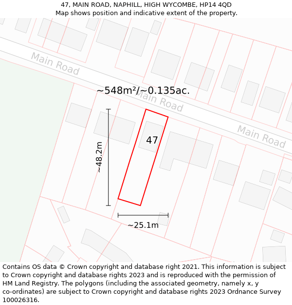 47, MAIN ROAD, NAPHILL, HIGH WYCOMBE, HP14 4QD: Plot and title map