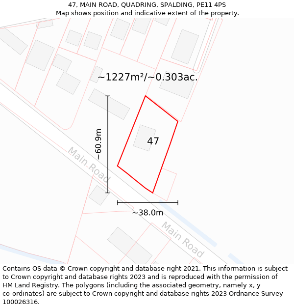 47, MAIN ROAD, QUADRING, SPALDING, PE11 4PS: Plot and title map