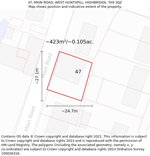 47, MAIN ROAD, WEST HUNTSPILL, HIGHBRIDGE, TA9 3QZ: Plot and title map