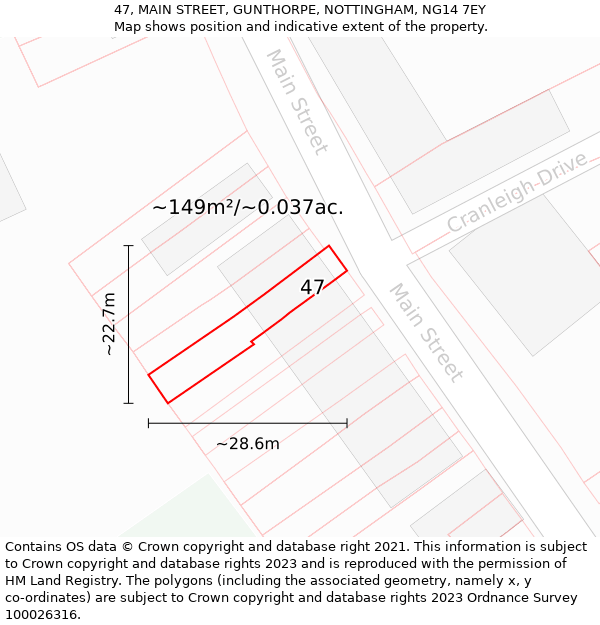 47, MAIN STREET, GUNTHORPE, NOTTINGHAM, NG14 7EY: Plot and title map