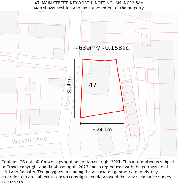 47, MAIN STREET, KEYWORTH, NOTTINGHAM, NG12 5AA: Plot and title map