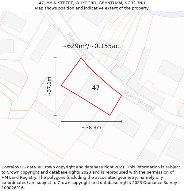 47, MAIN STREET, WILSFORD, GRANTHAM, NG32 3NU: Plot and title map