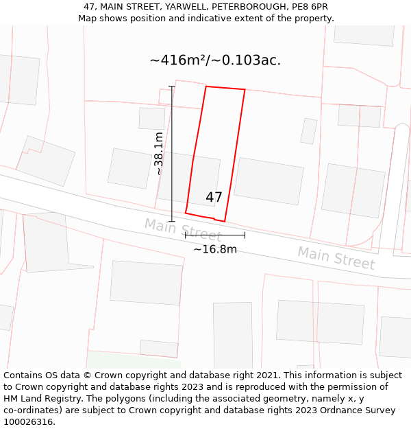 47, MAIN STREET, YARWELL, PETERBOROUGH, PE8 6PR: Plot and title map