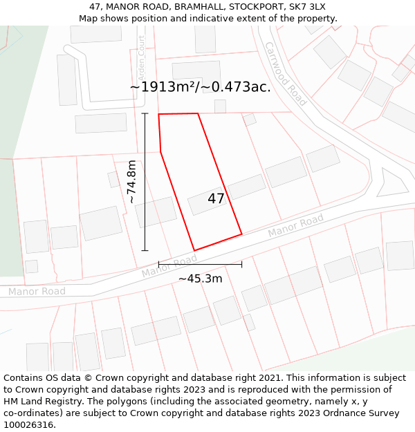 47, MANOR ROAD, BRAMHALL, STOCKPORT, SK7 3LX: Plot and title map