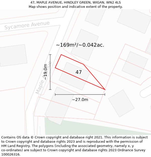 47, MAPLE AVENUE, HINDLEY GREEN, WIGAN, WN2 4LS: Plot and title map