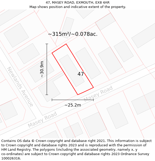 47, MASEY ROAD, EXMOUTH, EX8 4AR: Plot and title map