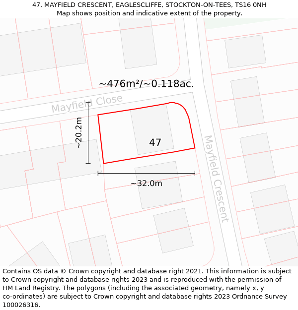 47, MAYFIELD CRESCENT, EAGLESCLIFFE, STOCKTON-ON-TEES, TS16 0NH: Plot and title map