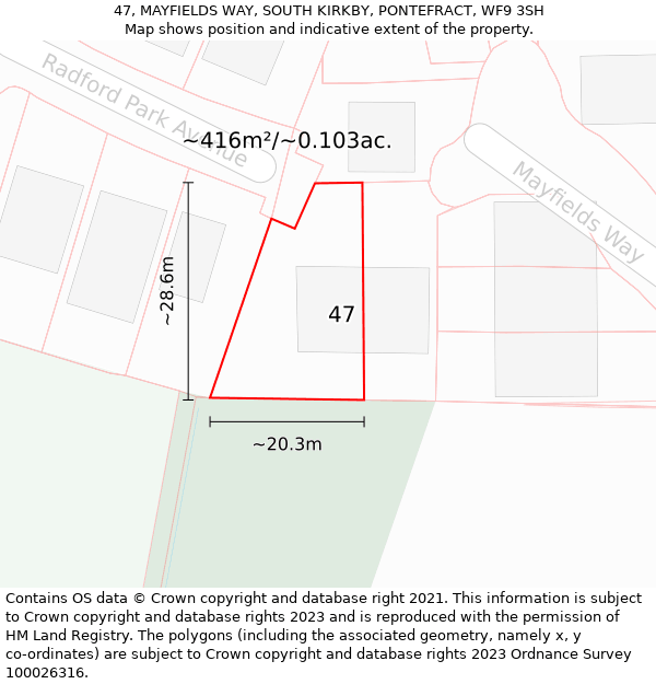 47, MAYFIELDS WAY, SOUTH KIRKBY, PONTEFRACT, WF9 3SH: Plot and title map