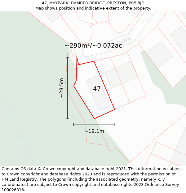 47, MAYPARK, BAMBER BRIDGE, PRESTON, PR5 8JD: Plot and title map