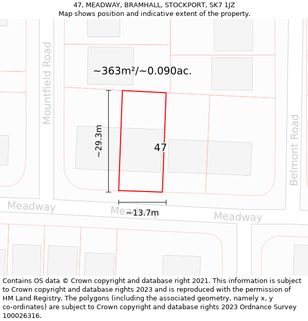 47, MEADWAY, BRAMHALL, STOCKPORT, SK7 1JZ: Plot and title map