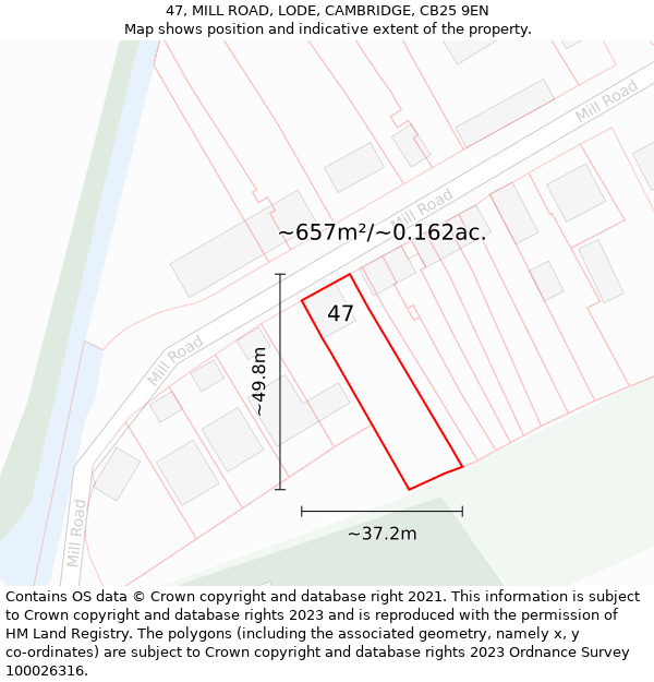 47, MILL ROAD, LODE, CAMBRIDGE, CB25 9EN: Plot and title map