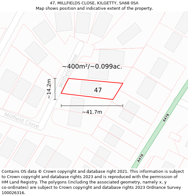 47, MILLFIELDS CLOSE, KILGETTY, SA68 0SA: Plot and title map