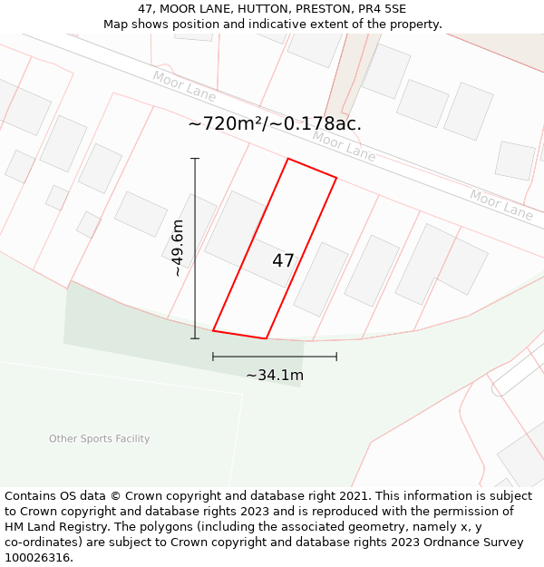 47, MOOR LANE, HUTTON, PRESTON, PR4 5SE: Plot and title map