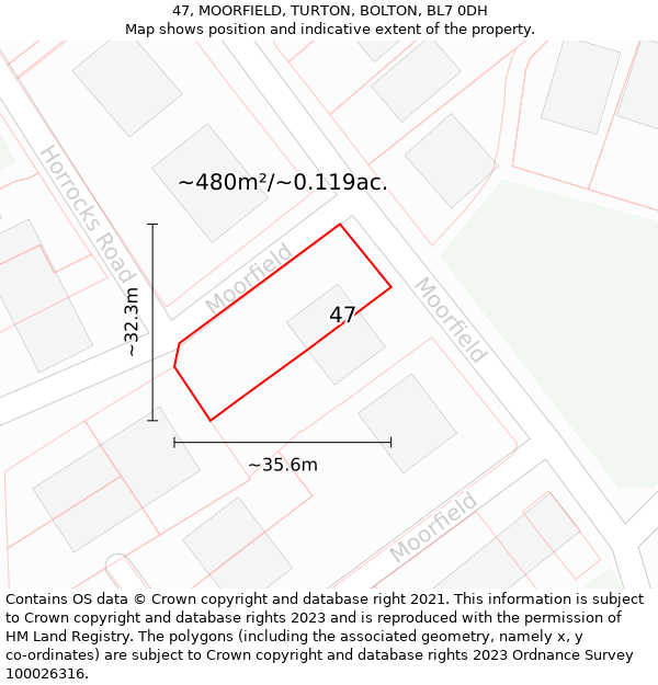 47, MOORFIELD, TURTON, BOLTON, BL7 0DH: Plot and title map