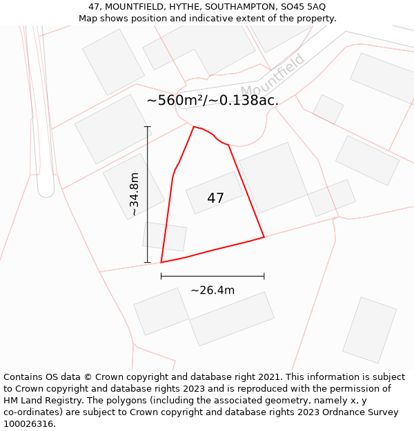 47, MOUNTFIELD, HYTHE, SOUTHAMPTON, SO45 5AQ: Plot and title map