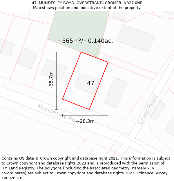 47, MUNDESLEY ROAD, OVERSTRAND, CROMER, NR27 0NB: Plot and title map