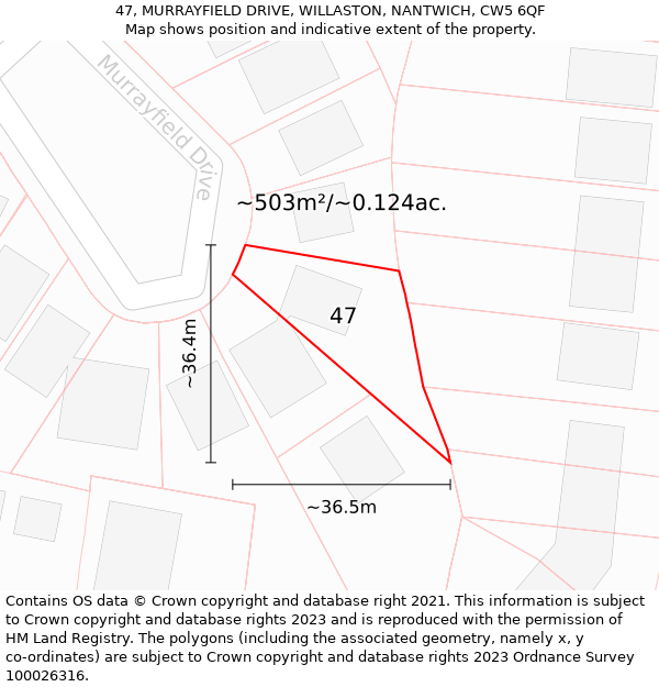 47, MURRAYFIELD DRIVE, WILLASTON, NANTWICH, CW5 6QF: Plot and title map