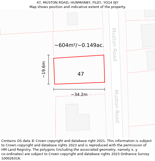 47, MUSTON ROAD, HUNMANBY, FILEY, YO14 0JY: Plot and title map