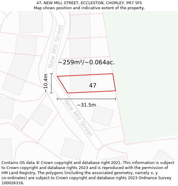 47, NEW MILL STREET, ECCLESTON, CHORLEY, PR7 5FS: Plot and title map